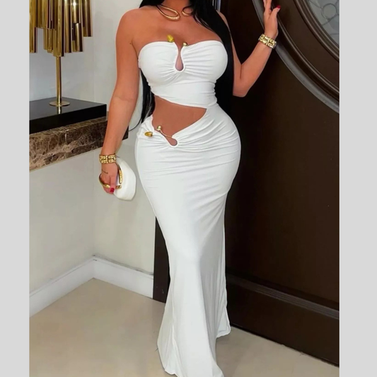 Strapless Cut-out Maxi Dress with Ruched Detail