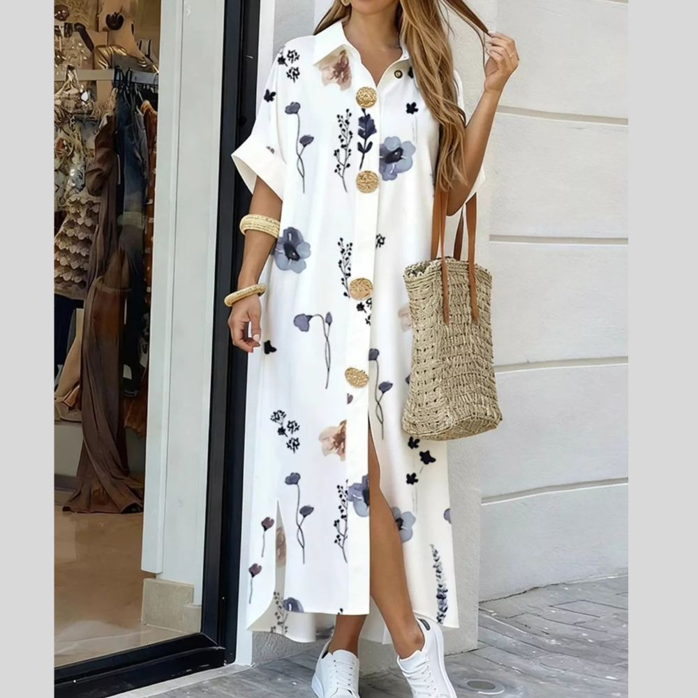 Floral Print Button-Down Maxi Shirt Dress