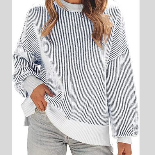 Stripe Casual Dropped Shoulder Sweater