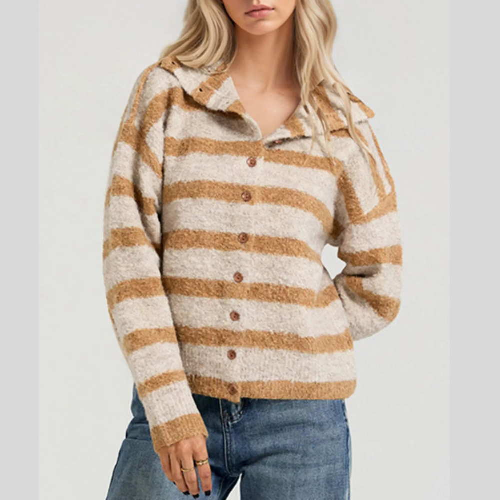 Striped Fuzzy Knit Cardigan