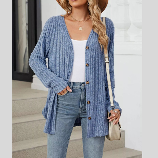 Ribbed Button-Up Cardigan