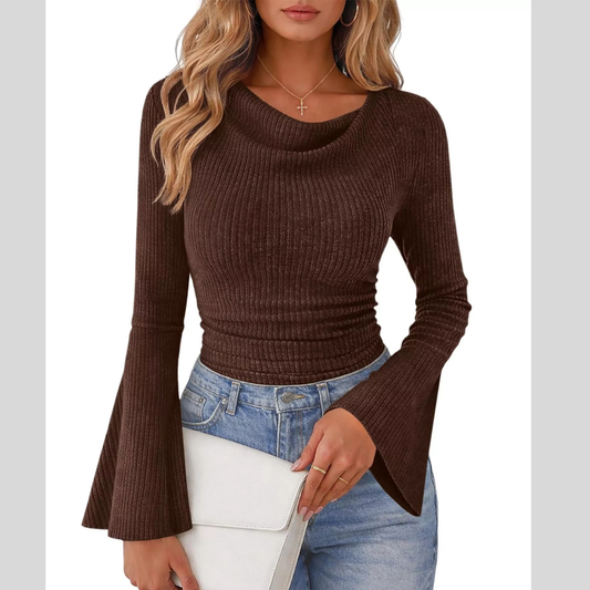 Ribbed Bell Sleeve T-Shirt