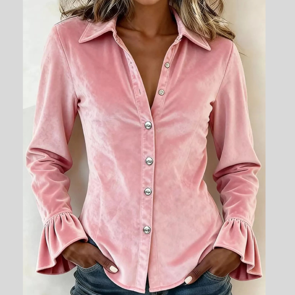 Full Size Button Up Flounce Sleeve Shirt Plus Size