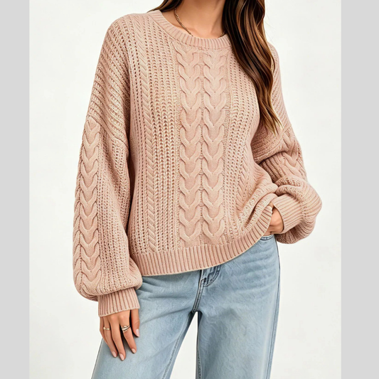 Chunky Cable Knit Round Neck Sweater