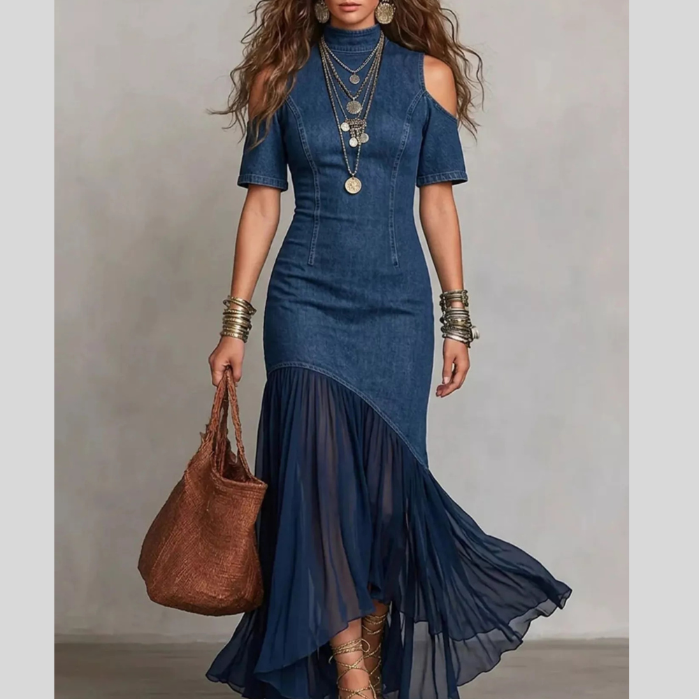 Cold Shoulder Ruffle Hem Maxi Dress