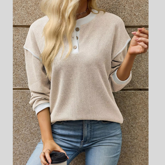 Button Detail Dropped Shoulder T-Shirt