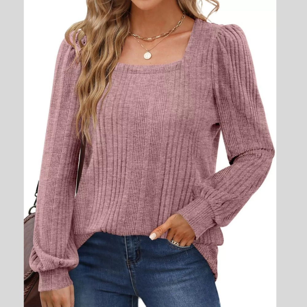 Full Size Square Neck Ribbed Knit Top Plus Size