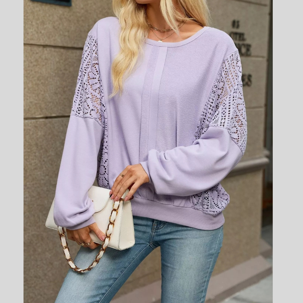 Lace Sleeve Crew Neck Sweatshirt