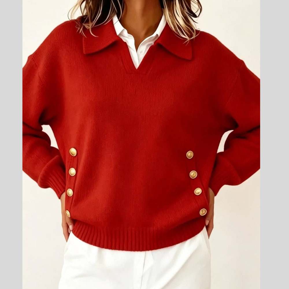 Chic Collared Decor-Button Sweater