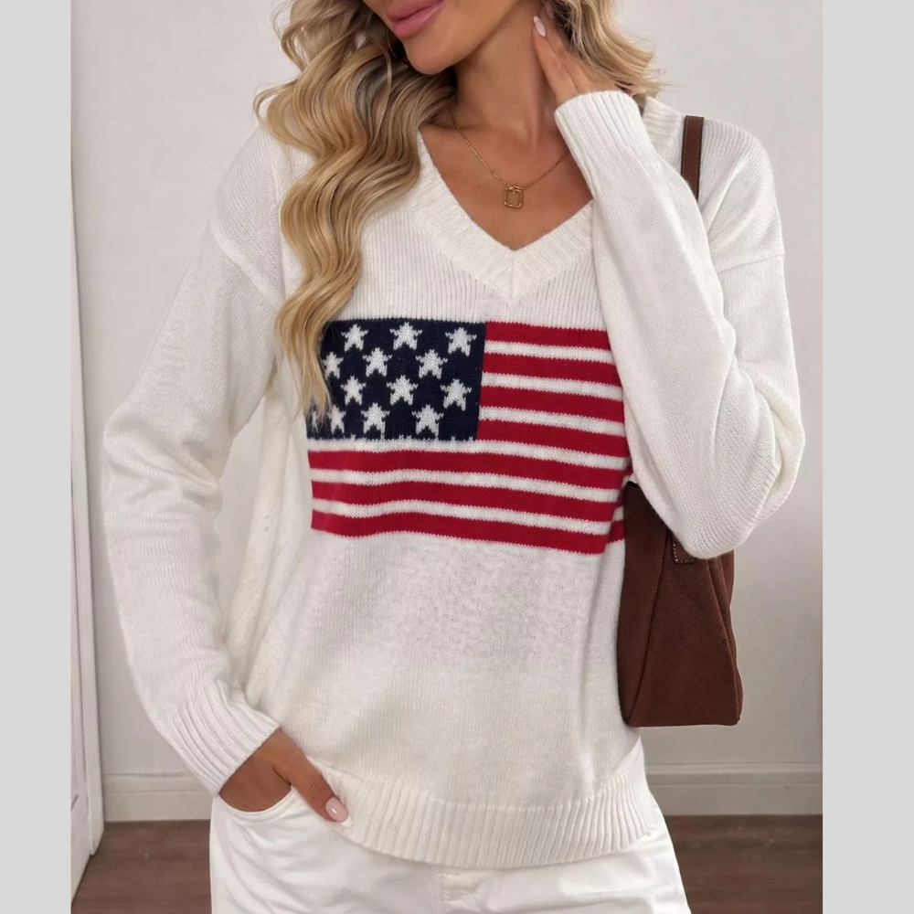American Flag V-Neck Knit Top