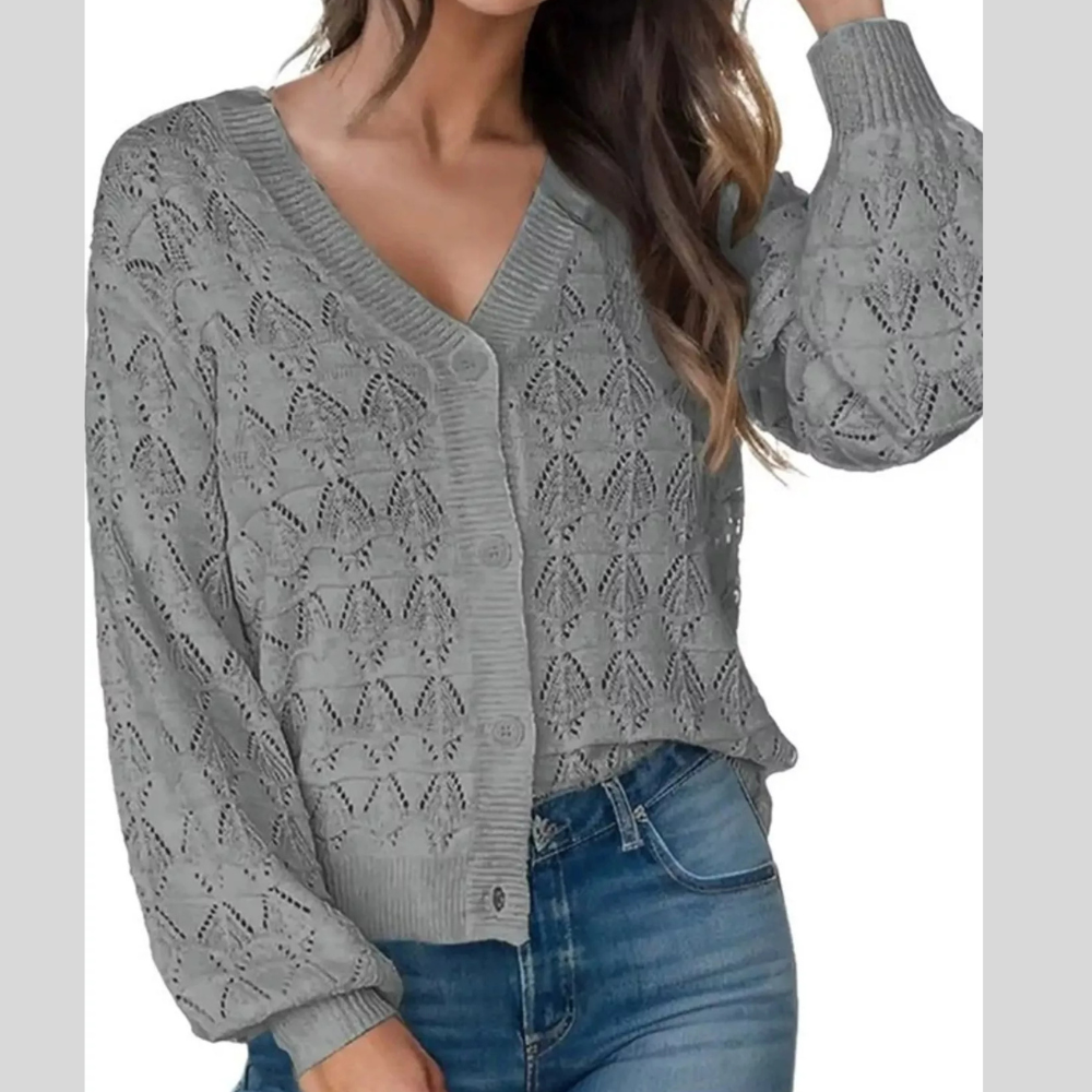 Chic V-Neck Openwork Button-Down Knit Cardigan