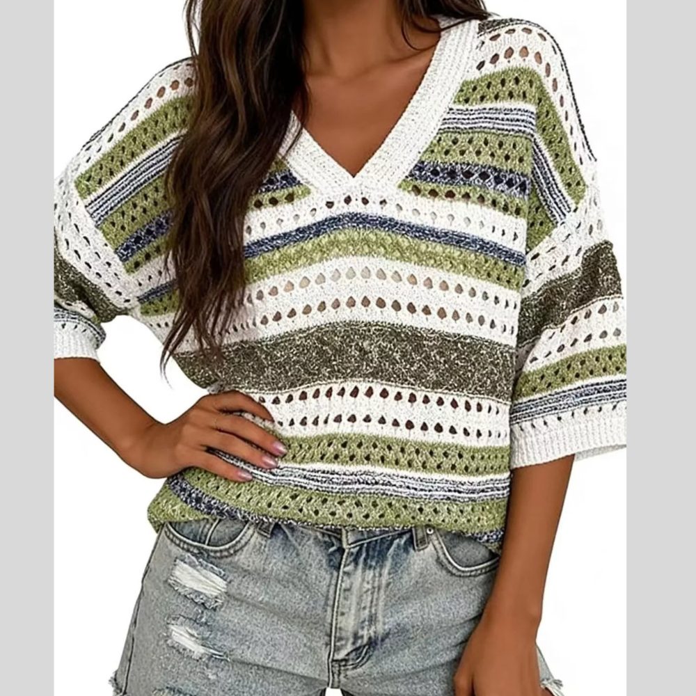 Chic Striped Crochet Knit Top
