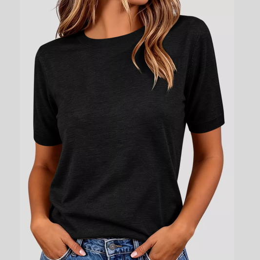 Classic Crew Neck Short Sleeve Knit Top