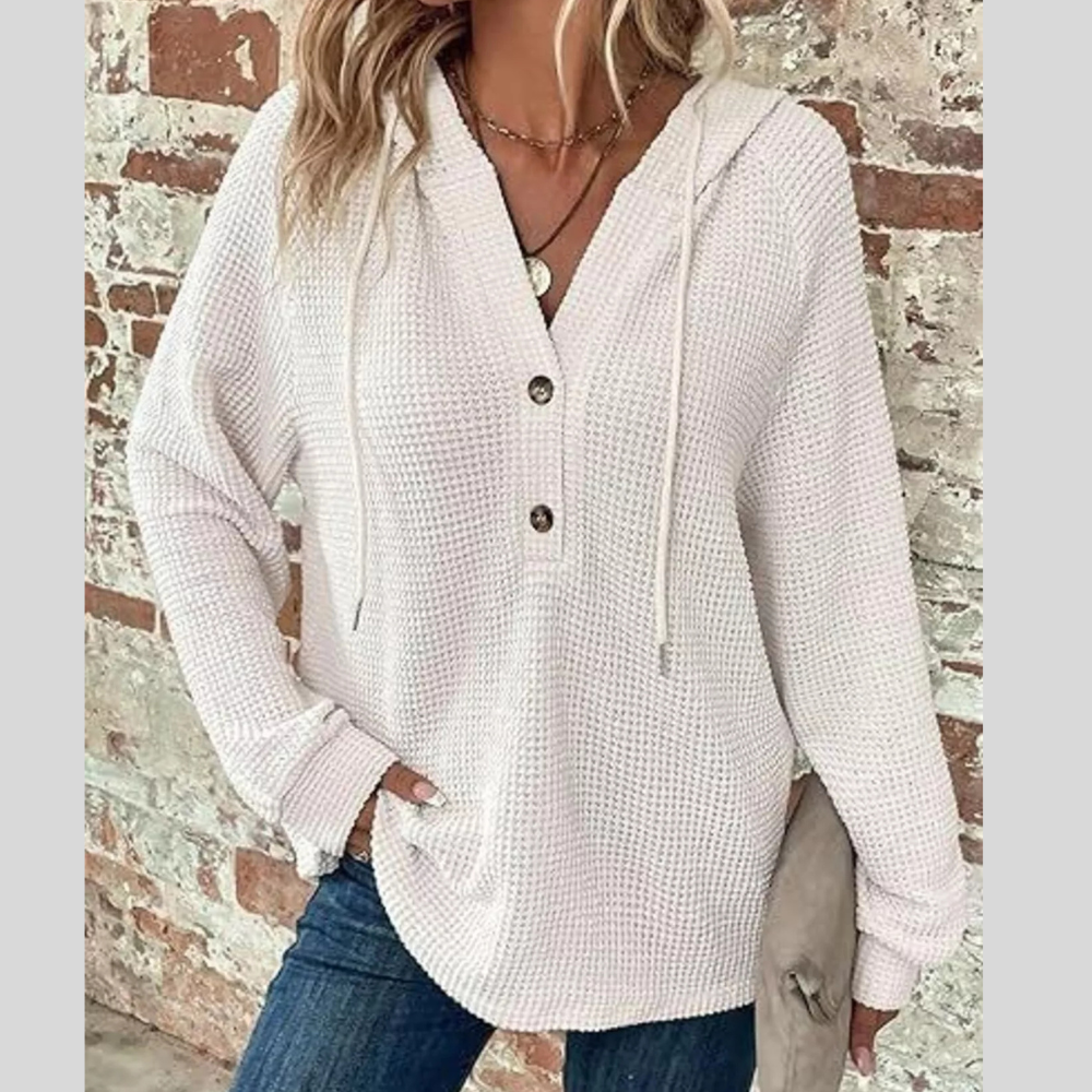 Full Size Waffle Knit Half-Button Hoodie Plus Size