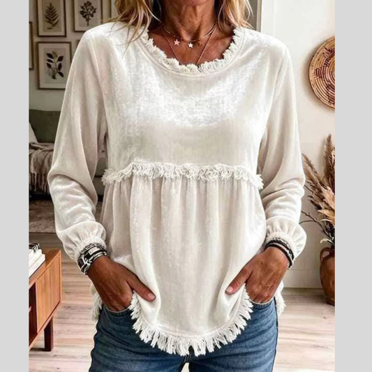 Fringed Hem Long Sleeve T-Shirt