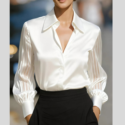 Elegant Shirt with Sheer Striped Sleeves
