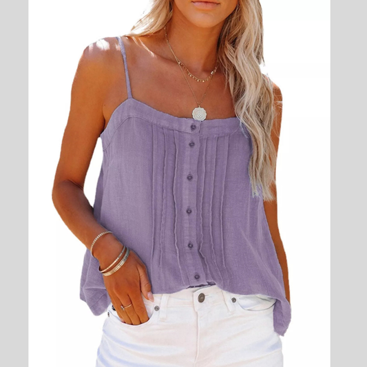 Pleated Button-Down Spaghetti Strap Cami