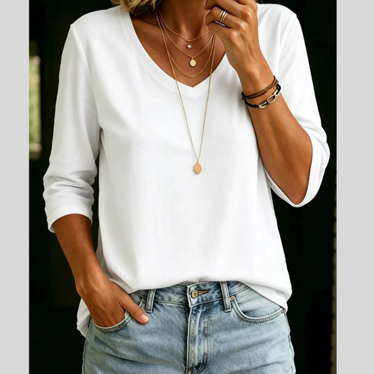 Full Size V-Neck 3/4 Sleeve Casual T-Shirt Plus Size