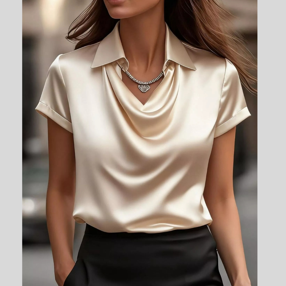 Full Size Satin Cowl Neck Blouse Plus Size
