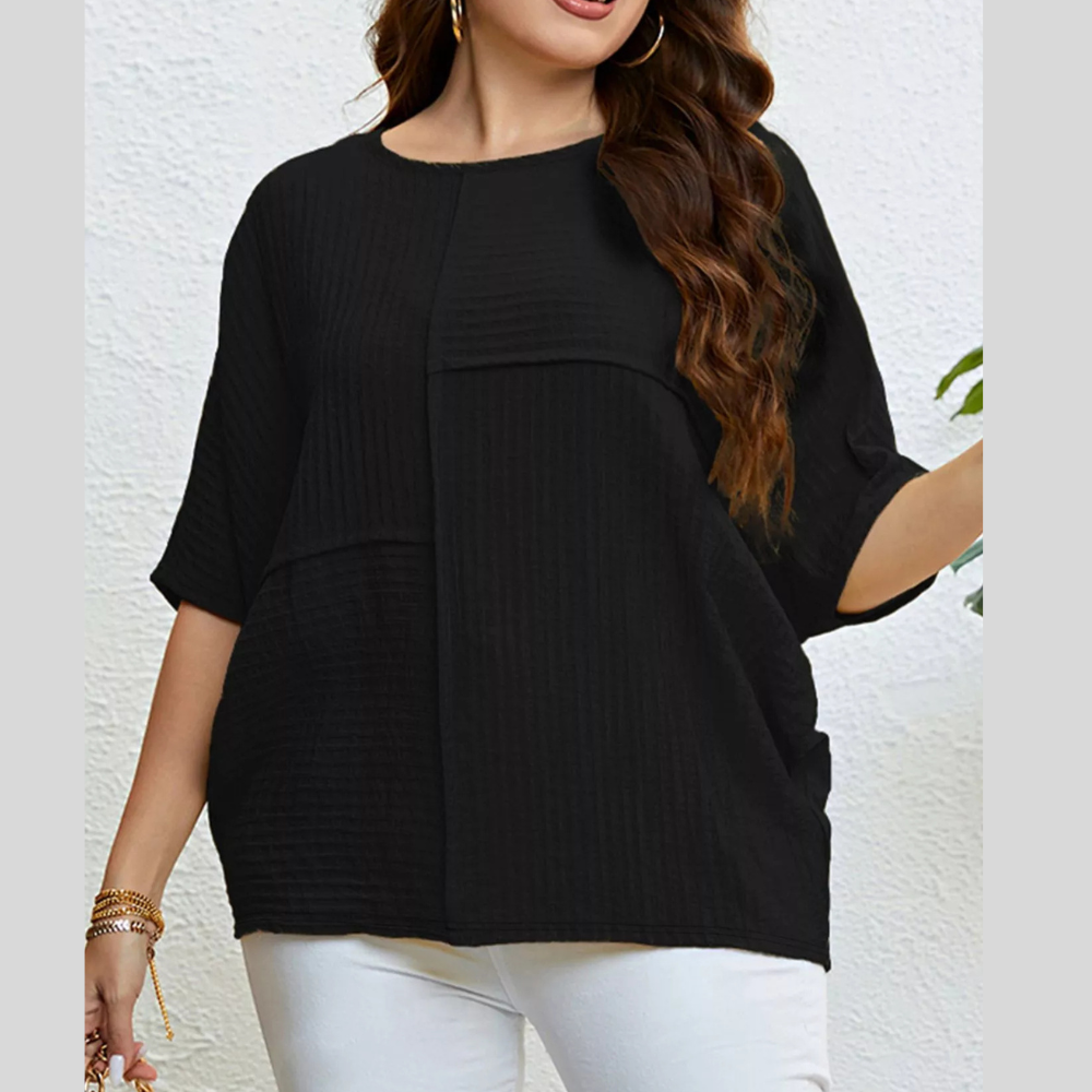 Plus Size Relaxed Fit Textured Half Sleeve T-Shirt