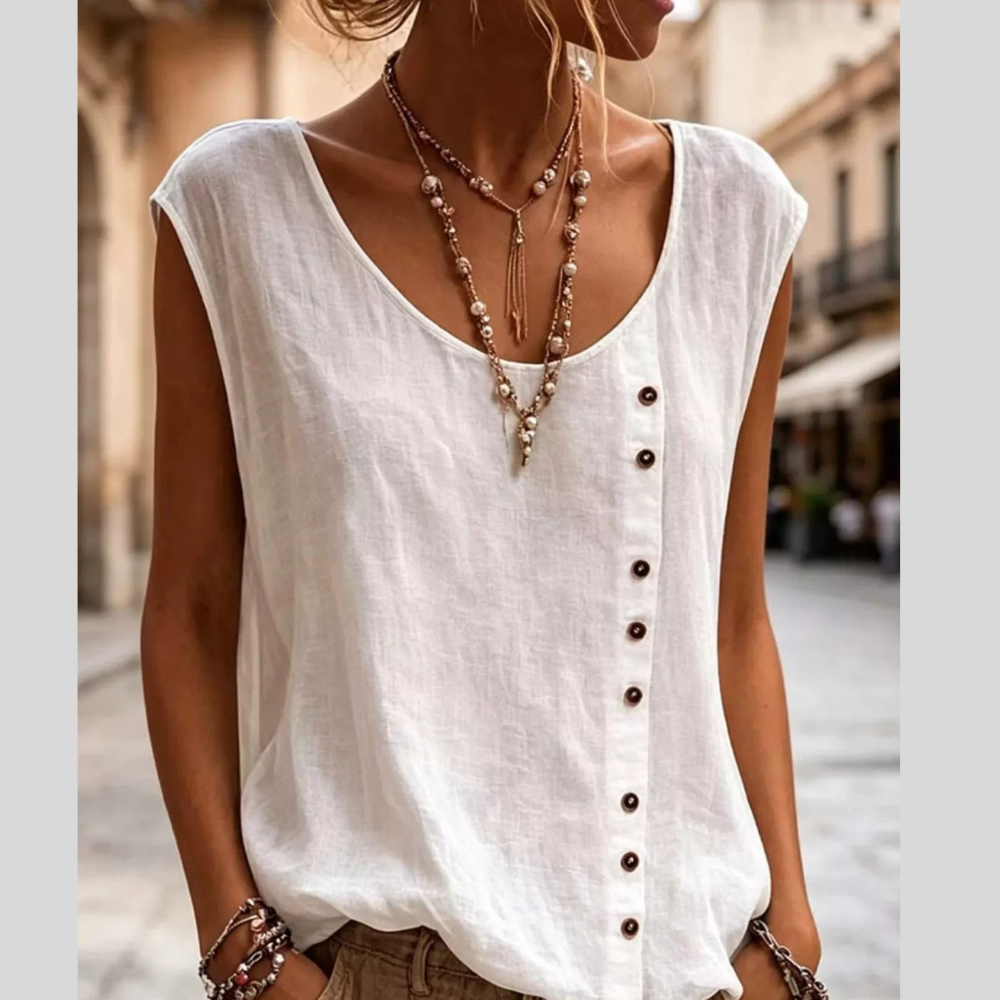 Full Size Round Neck Decor Button Tank Plus Size
