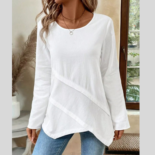 Asymmetrical Hem Solid Color Linen Blouse