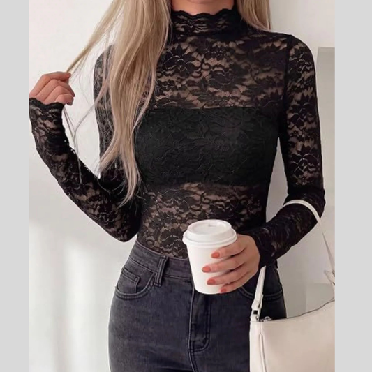 Lace Mock Neck Long Sleeve Top