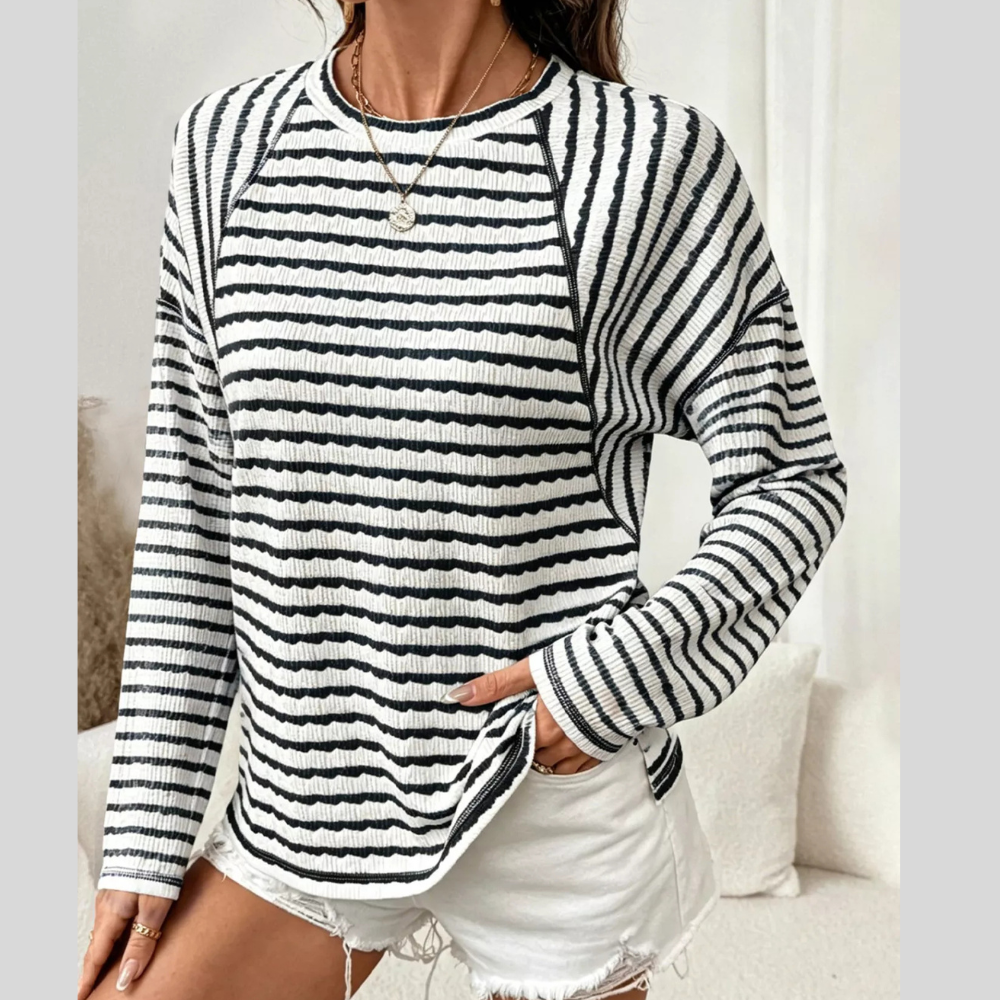 Casual Striped Raglan Sleeve Long-Sleeve T-Shirt
