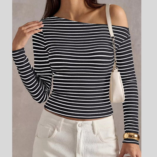 Striped Ribbed Long Sleeve T-Shirt