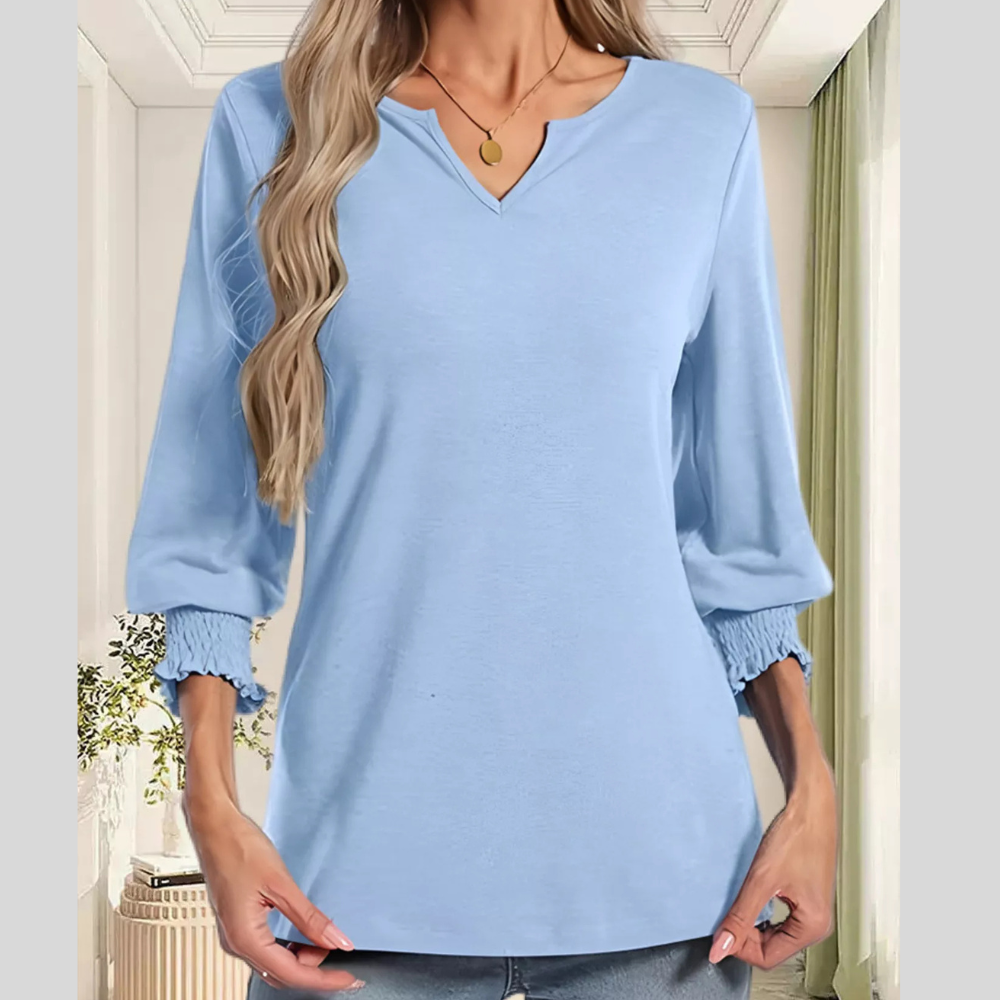 Full Size Notched 3/4 Sleeve Top Plus Size