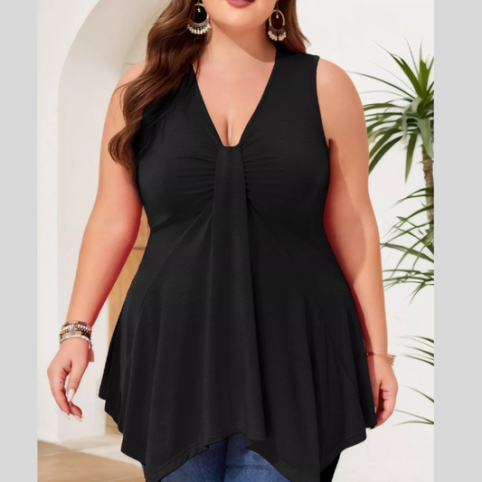 Plus Size V-Neck Ruched Flowy Tank