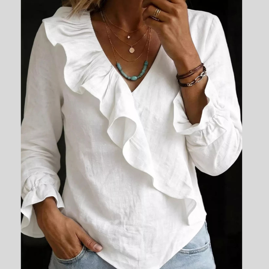 Full Size Ruffled Long Sleeve Casual Blouse Plus Size
