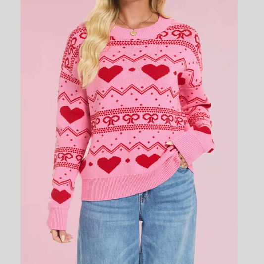 Heart Pattern Casual Dropped Shoulder Sweater