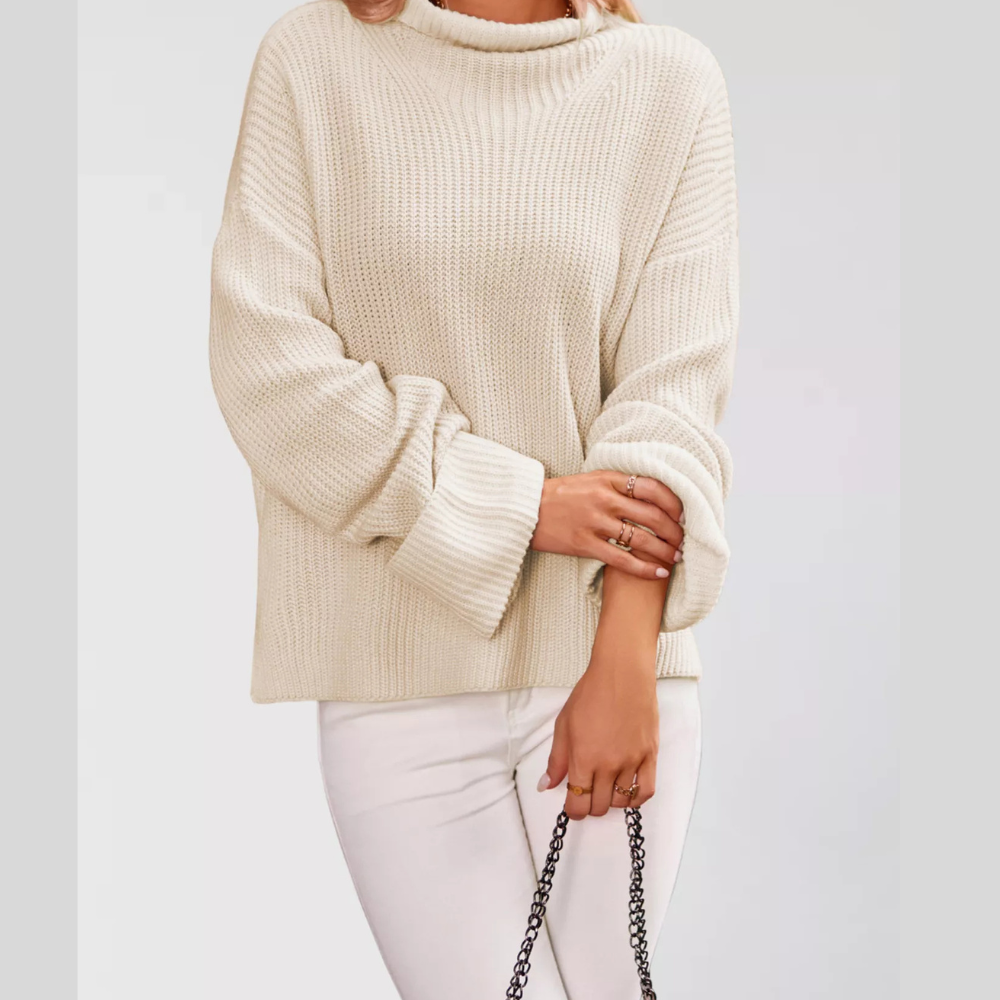 Mock Neck Dropped Shoulder Sweater