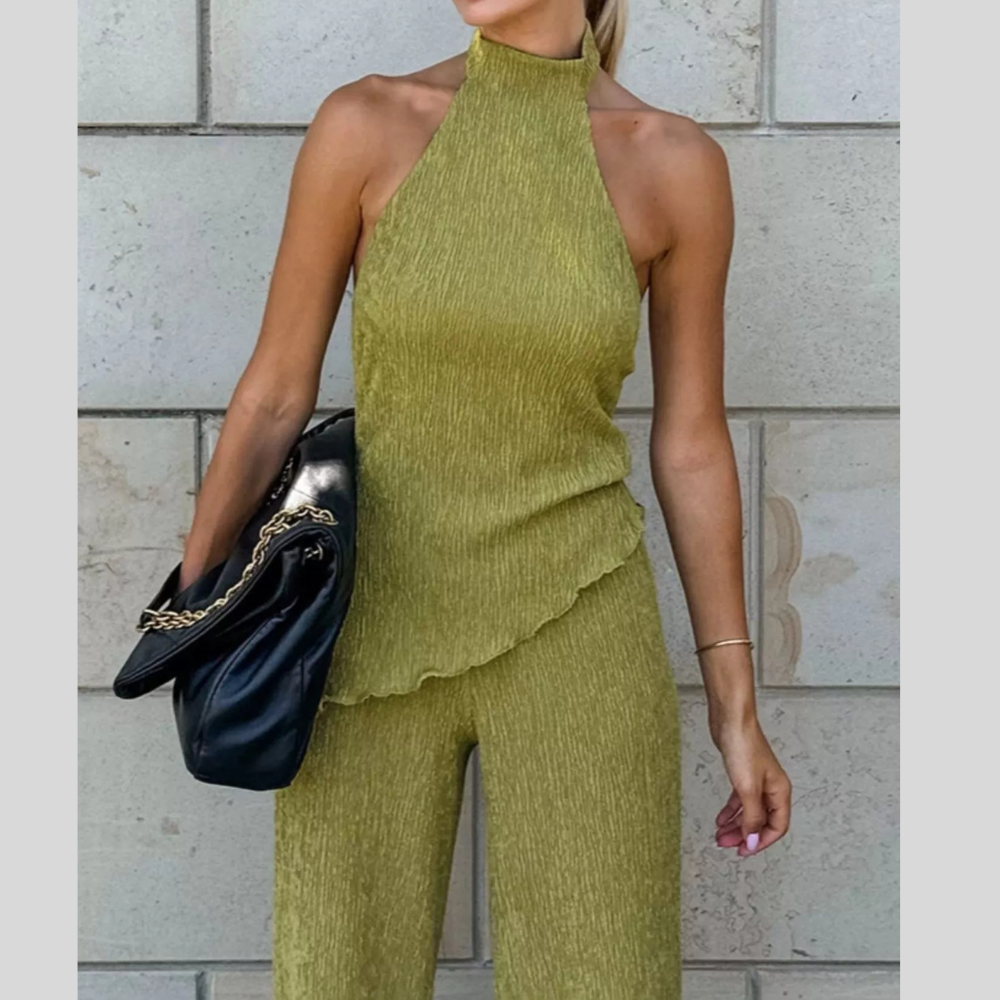 Sleeveless Top and Wide-Leg Pants Two-Piece Set