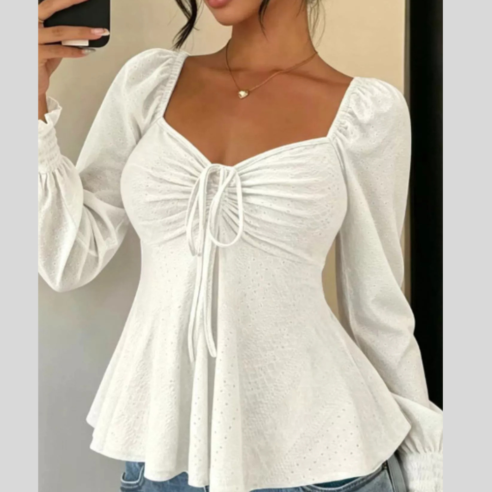 Ruched Sweetheart Neck Long Sleeve Top