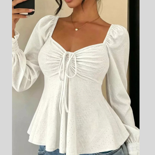 Ruched Sweetheart Neck Long Sleeve Top