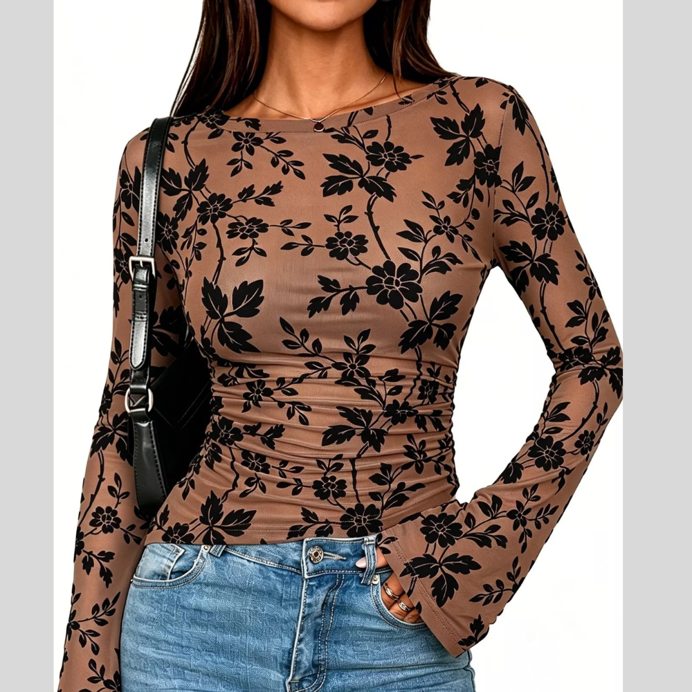 Slim Fit Floral Print Long Sleeve Top