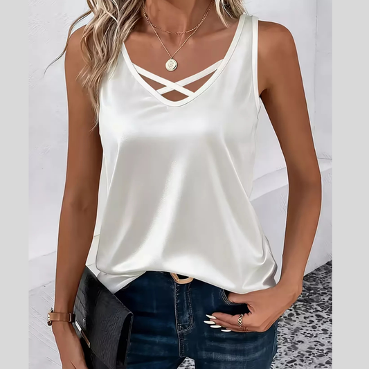 Satin V-Neck Criss-Cross Tank