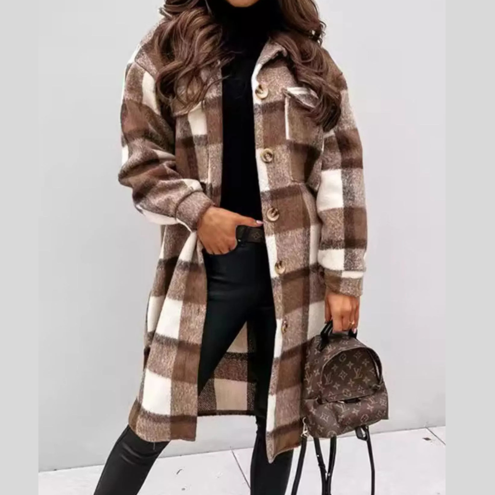 Longline Plaid Button Up Coat