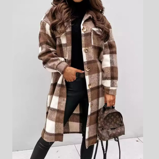 Longline Plaid Button Up Coat