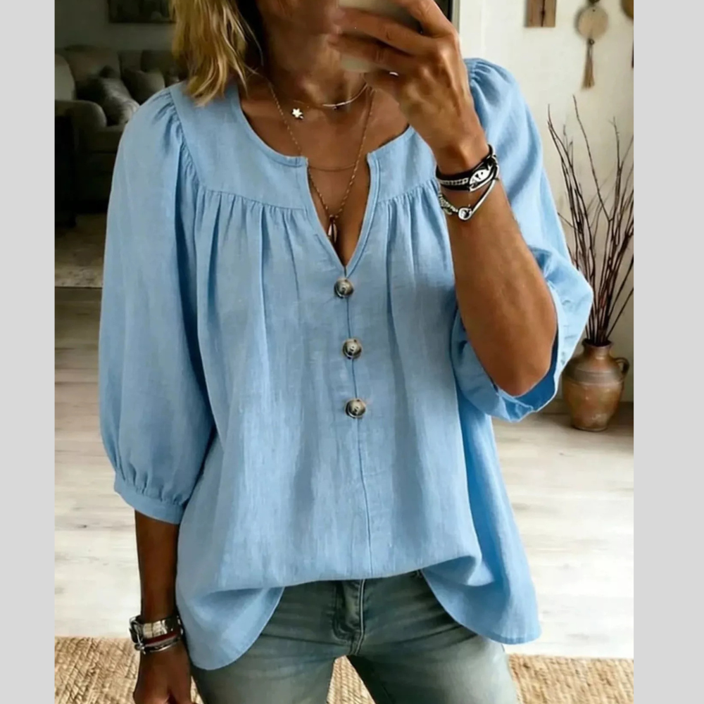 Full Size Notched 3/4 Sleeve Blouse Plus Size