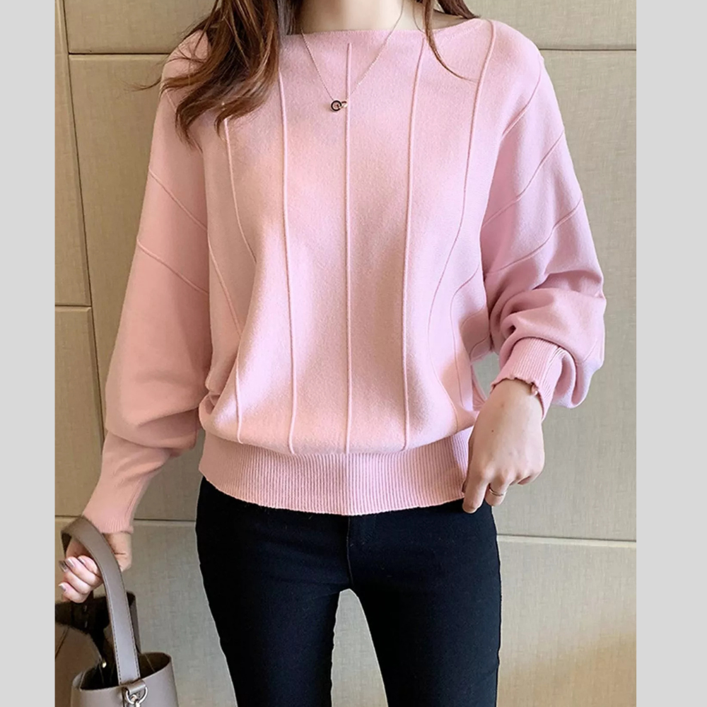 Ribbed Hem Batwing Sleeve Knit Top