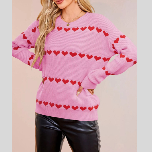 Heart Pattern Casual Dropped Shoulder Sweater