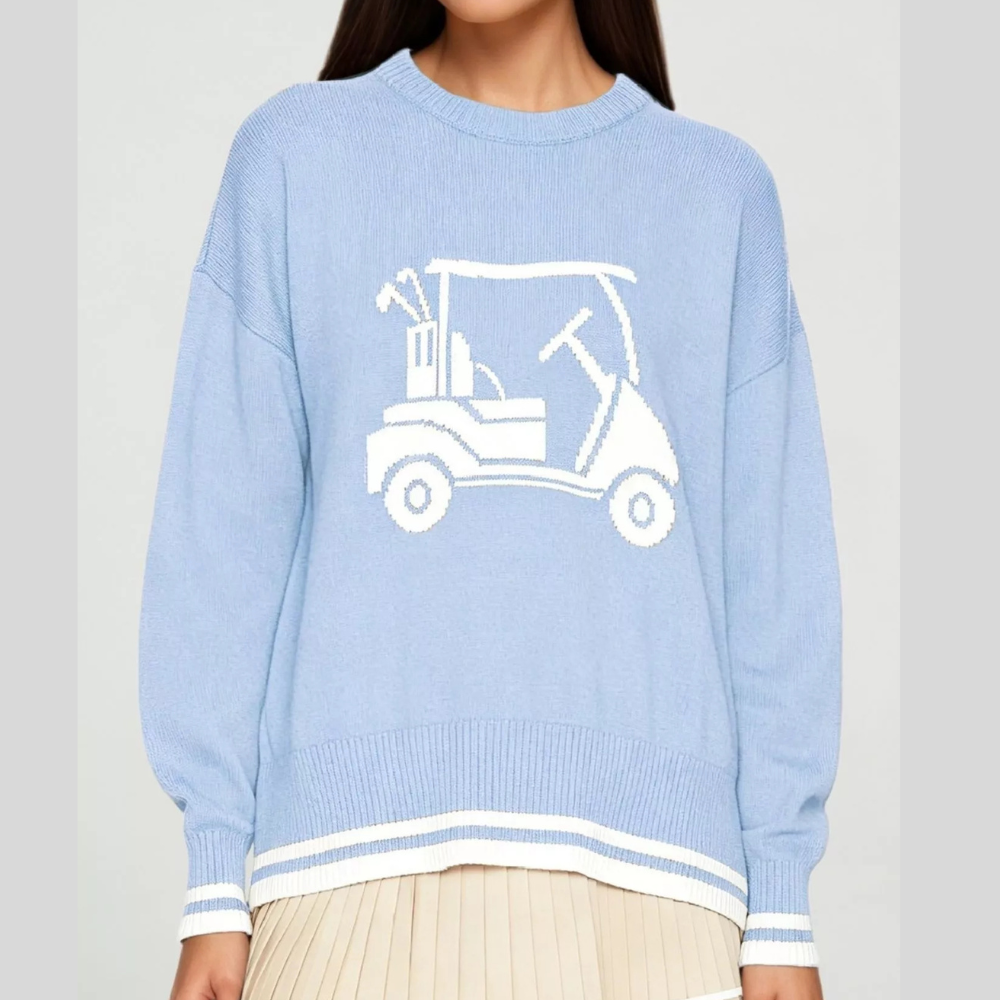 Golf Cart Graphic Dropped Shoulder Sweater