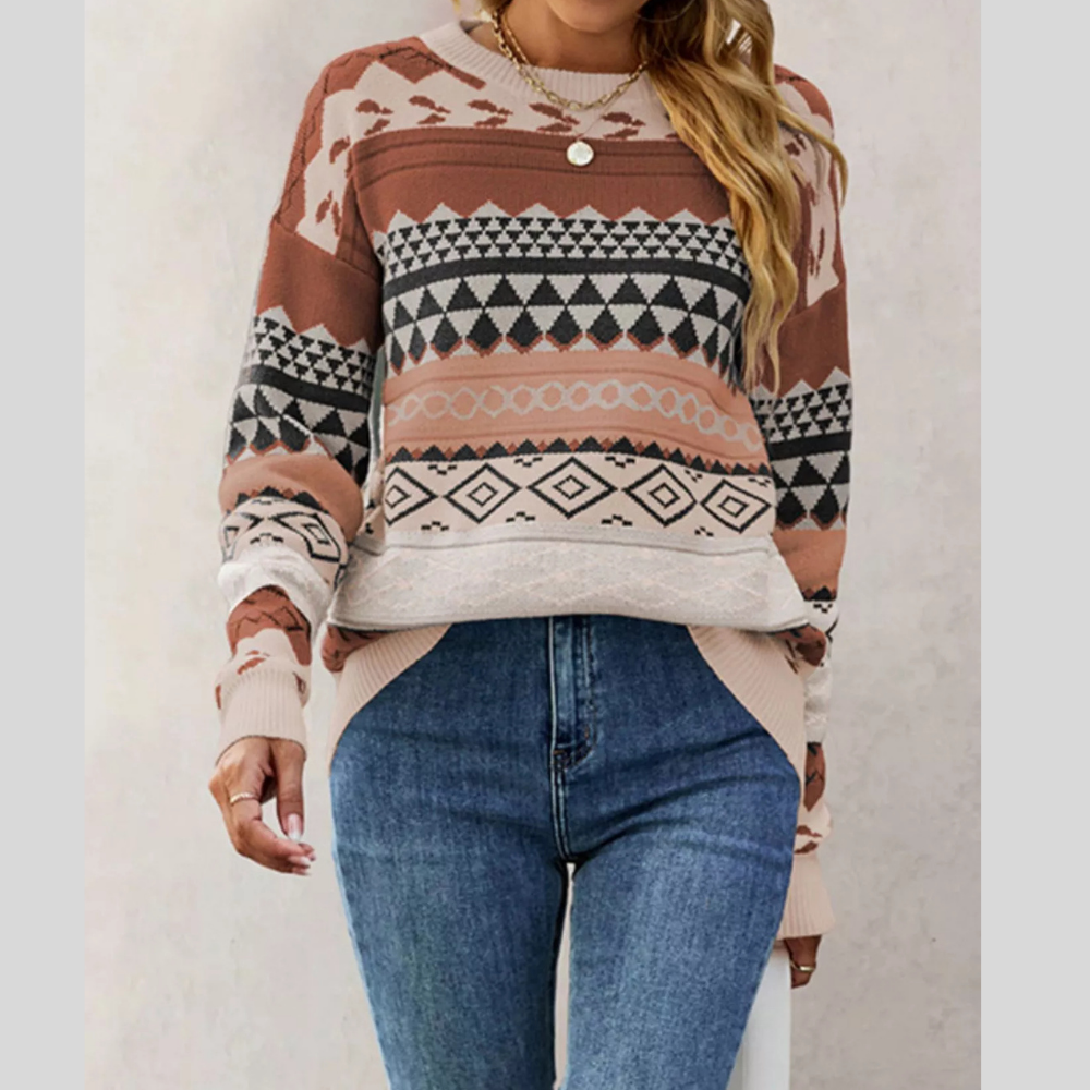 Geometric Pattern Dropped Shoulder Sweater