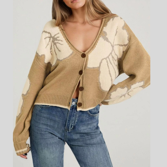 V-Neck Button-Down Knit Cardigan