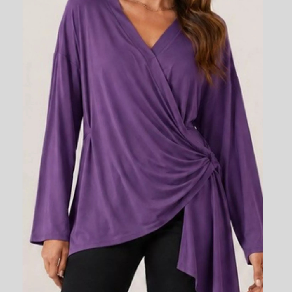 Long Sleeve Wrap T-Shirt with Side Knot Detail