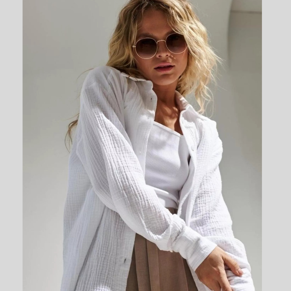 Textured Gauze Button-Down Shirt