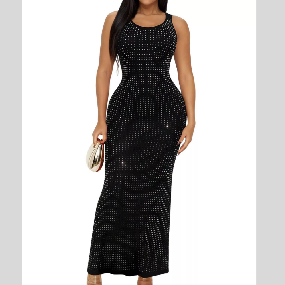 Sleeveless Rhinestone Embellished Bodycon Maxi Dress
